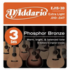 DAddario EJ15 3-Pack Phosphor Bronze Acoustic Guitar Strings Extra Light - Bananas At Large®