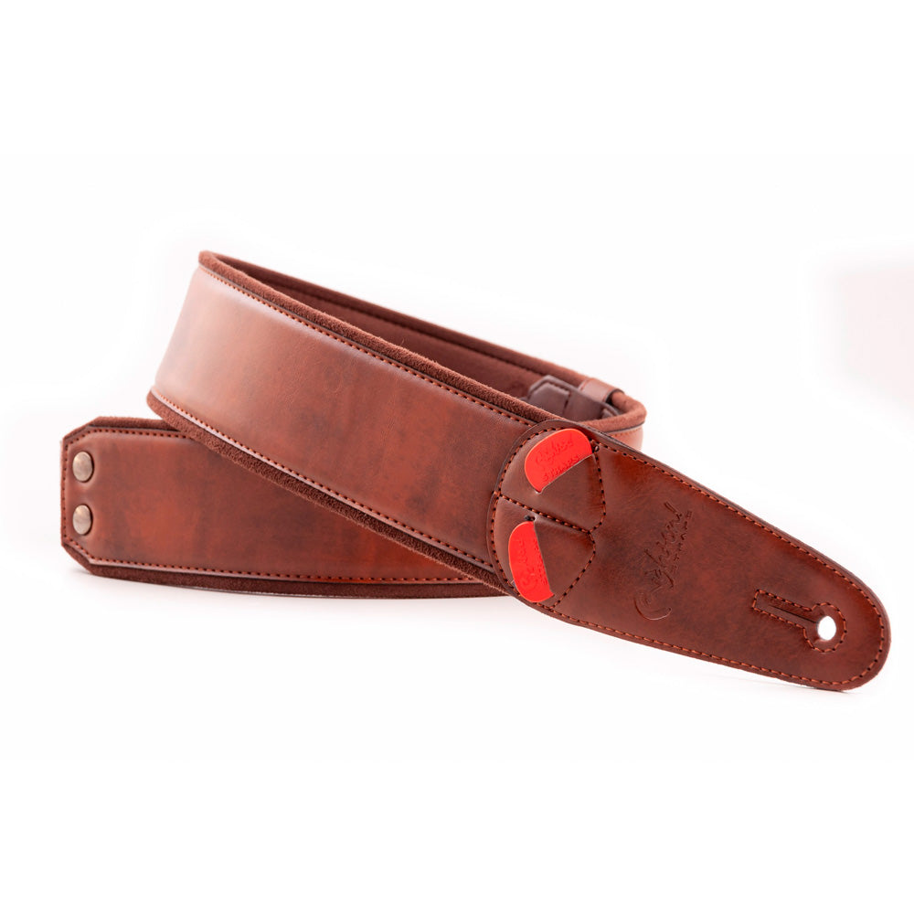 RightOn! Mojo 2.3 in. Vegan Leather Guitar and Bass Strap - Charm Brown