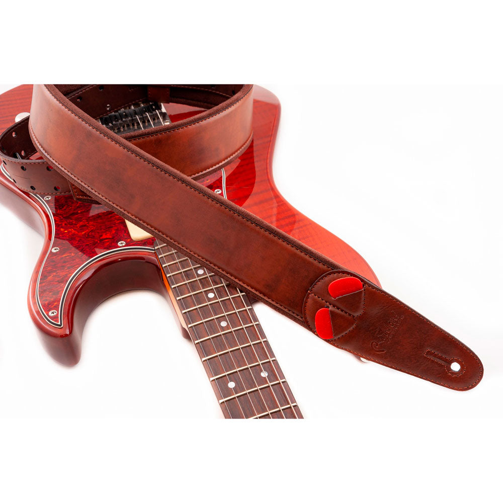 RightOn! Mojo 2.3 in. Vegan Leather Guitar and Bass Strap - Charm Brown