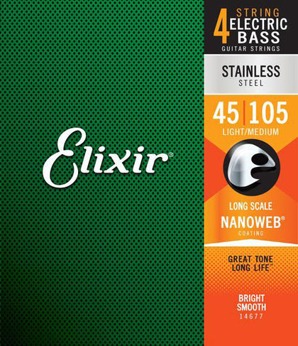 Elixir Electric Bass Stainless Steel with NANOWEB Coating 4-String Light/Medium, Long Scale (.045-.105)