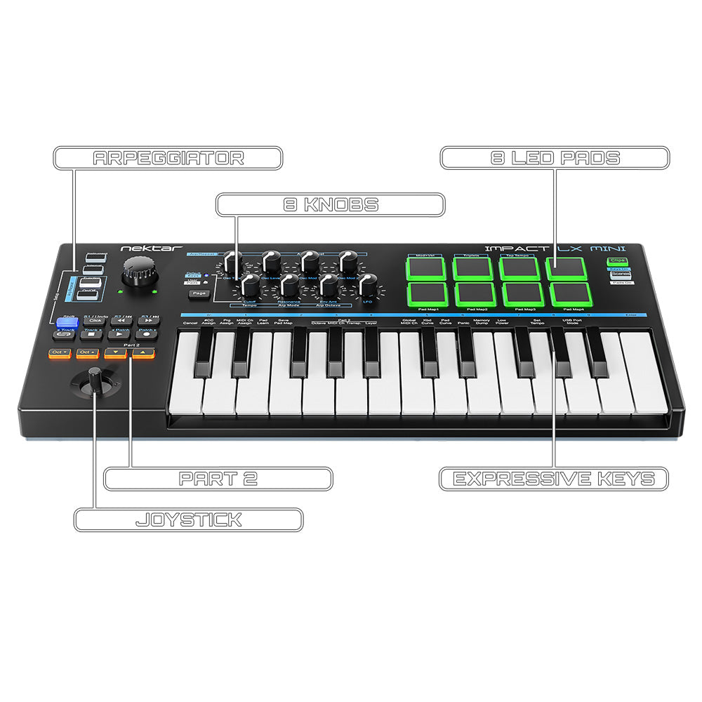 Nektar Impact LX Mini Portable USB MIDI Controller Keyboard - Bananas at Large®