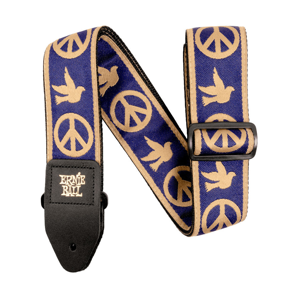 Ernie Ball P04699 Jacquard Design Polypro 2 in. Guitar Strap - Navy Blue and Beige Peace Love Dove