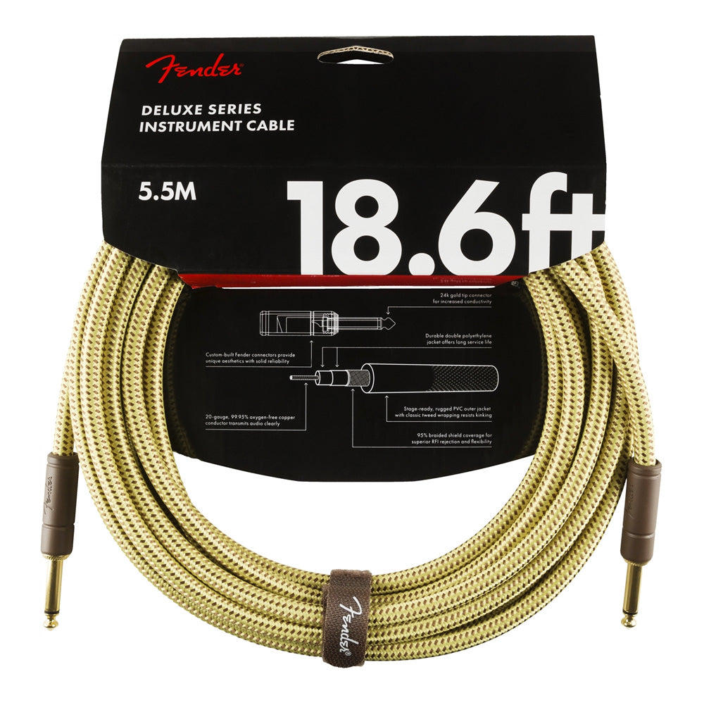 Fender Deluxe Series Straight to Straight Instrument Cable - Tweed - 18.6 ft.