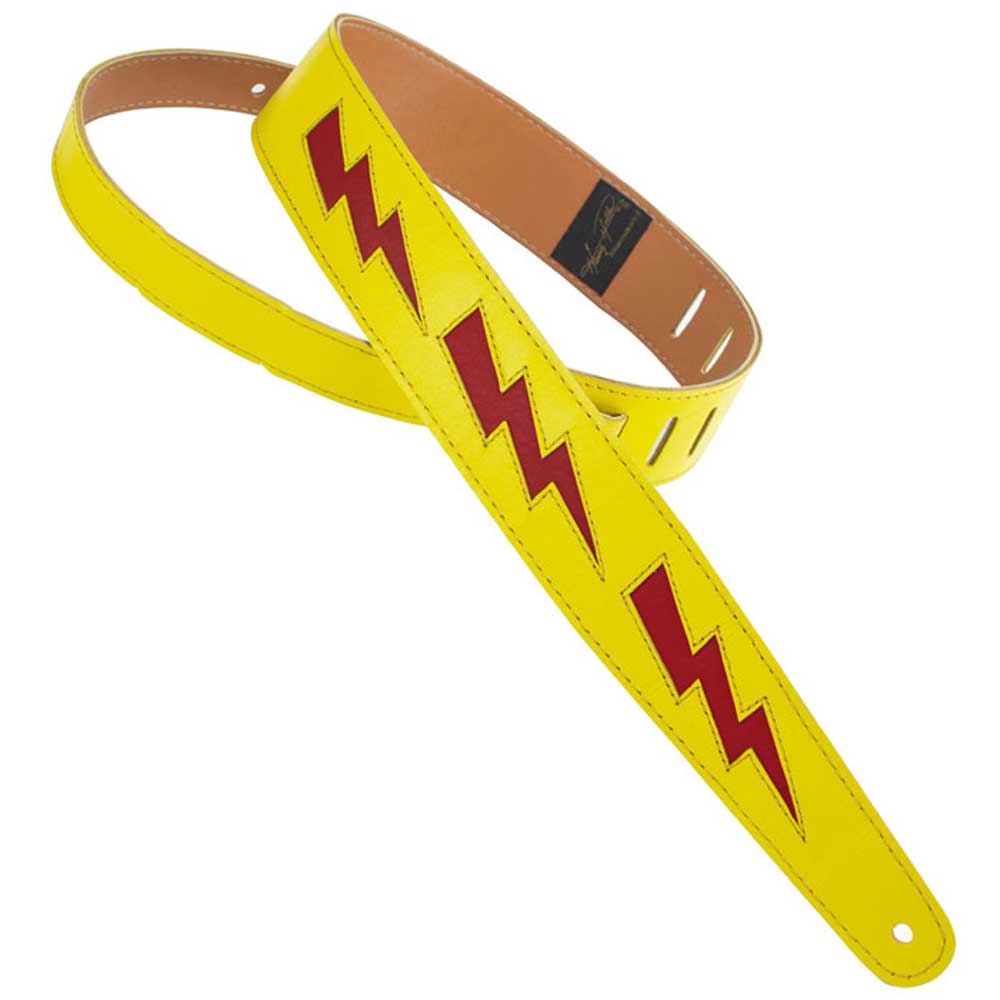 Henry Heller HPDB-YR Bolt Series Leather 2 in. Guitar Strap - Yellow with Red Bolts