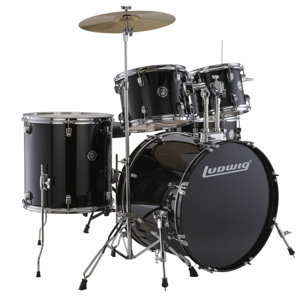 Ludwig Accent 5-Piece Standard Acoustic Drum Set with Hardware and Cymbals - Black Sparkle