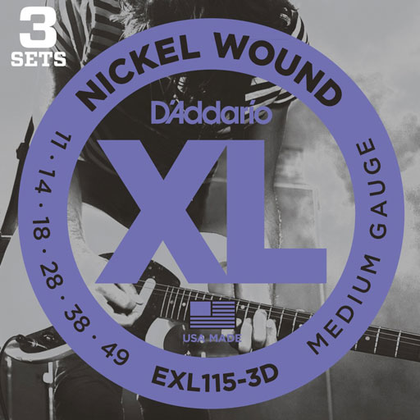 DAddario EXL115 3-Pack Nickel Wound Electric Guitar Medium Blues-Jazz Rock 11-49 - Bananas At Large®