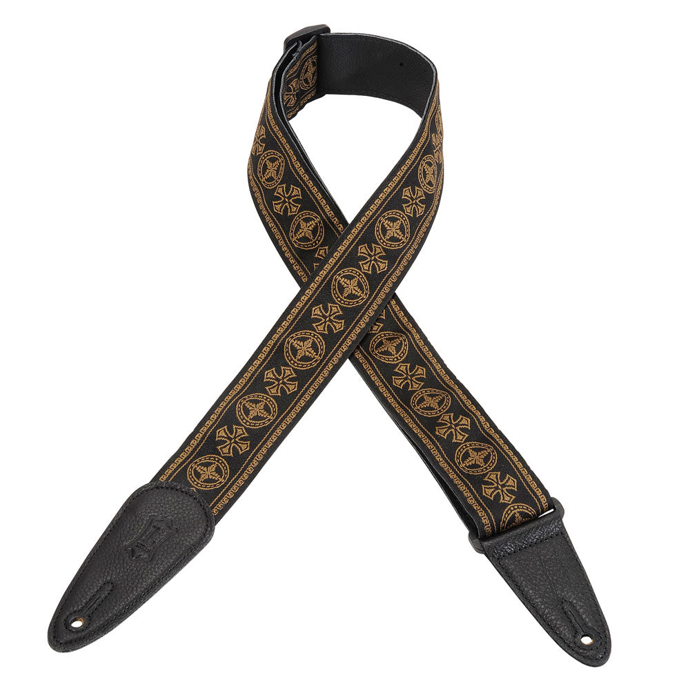Levy's MGHJ2-001 Jacquard Design 2 in. Guitar Strap -  Black with Gold