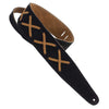 Henry Heller HPDG-01 Suede Leather 2.5 in. Guitar Strap - Black with Brown X