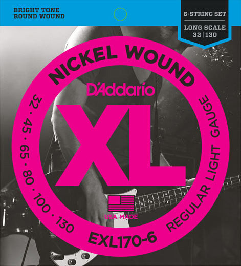 D'Addario EXL170-6 Long Scale Nickel Wound Bass Strings 32-130