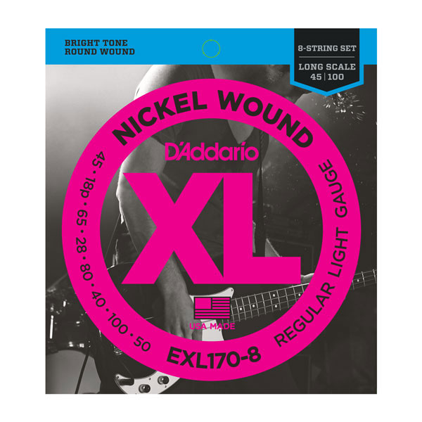 D'Addario EXL170-8 Light Nickel Wound Long Scale 45-100 Long Scale 8-String Bass Strings