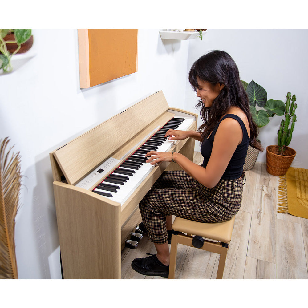 Roland F-701 Digital Upright Piano with Stand and Bench - Light Oak - Bananas at Large®
