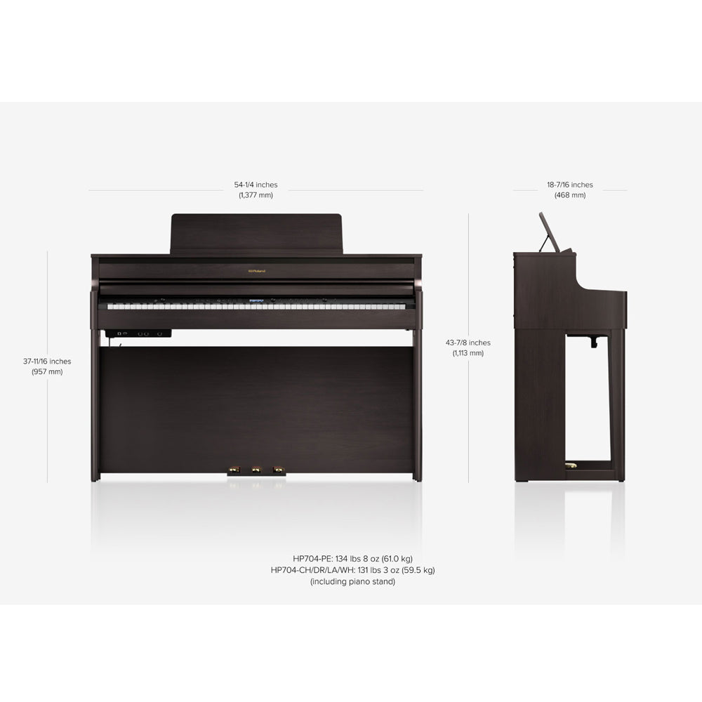 Roland HP-704 Digital Upright Piano with Stand - White