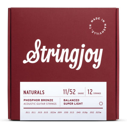Stringjoy Naturals | 12 String Super Light Gauge (11-52) Phosphor Bronze Acoustic Guitar Strings
