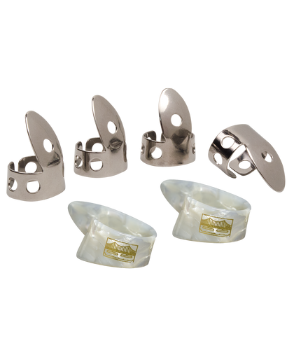 Golden Gate - NP1-GP5 - Thumb and Finger Pick Pack – Stainless Steel/Pearloid – Medium