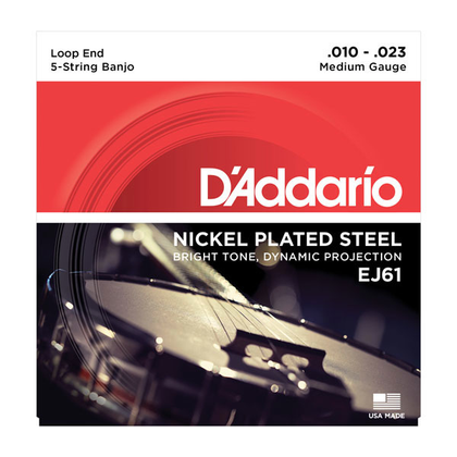 D'Addario EJ61 Nickel 5-String Medium Banjo Strings 10-23 - Bananas At Large®