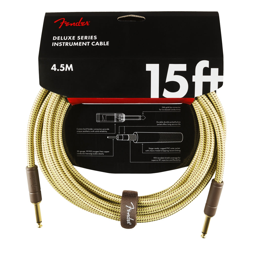 Fender Deluxe Series Instrument Cable, Straight/Straight, Tweed - 15 ft.
