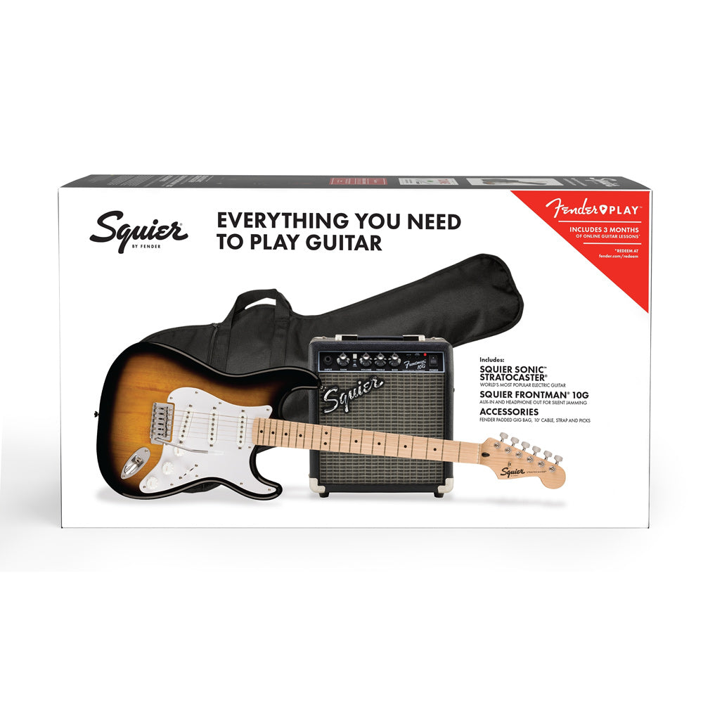 Squier Sonic Stratocaster Electric Guitar Pack with Frontman 10G Amp - 2-Color Sunburst