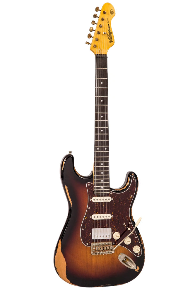 Vintage Icon Distressed - HSS S-Style Electric Guitar Sunburst