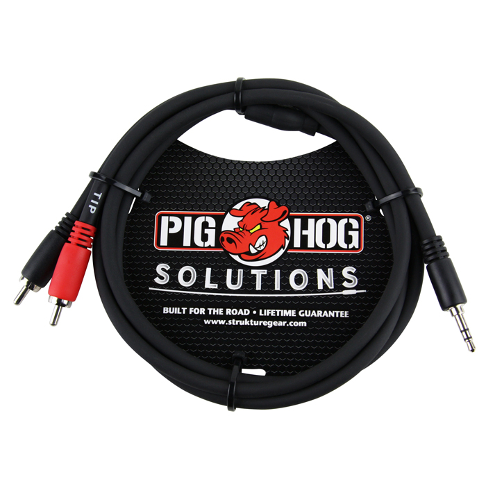 Pig Hog PB-S3R03 Solutions 3ft Stereo Breakout Cable, 3.5mm to Dual RCA - Bananas at Large - 1