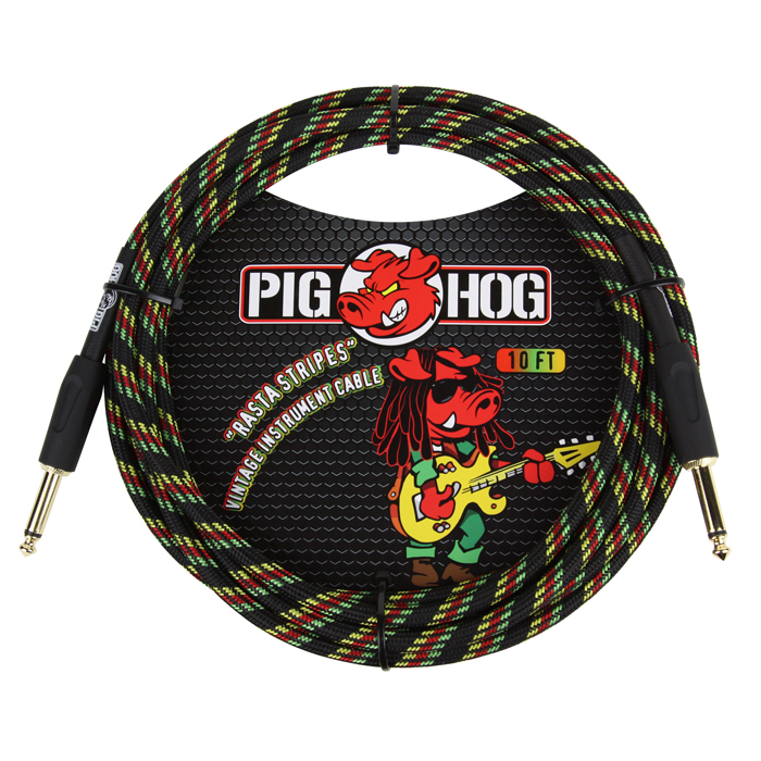 Pig Hog PCH10RA Straight to Straight Instrument Cable - Rasta Stripes - 10 ft.
