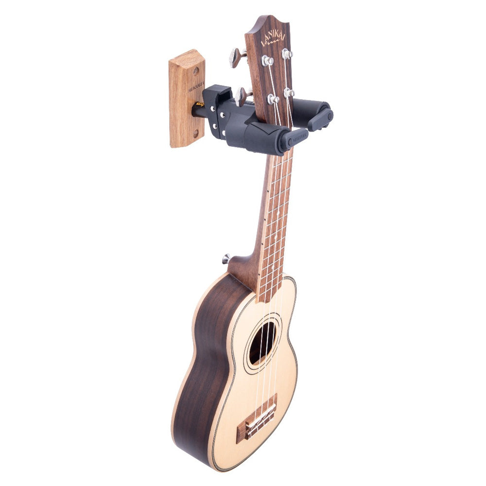 Hercules GSP38WB PLUS Series Universal AutoGrip Wall Mount Guitar Hanger - Wood Base - Short Arm - Bananas at Large®