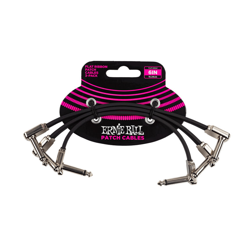 Ernie Ball P06221 Flat Ribbon Angle to Angle Patch Cable - 3-Pack - 6 in. - Bananas at Large®