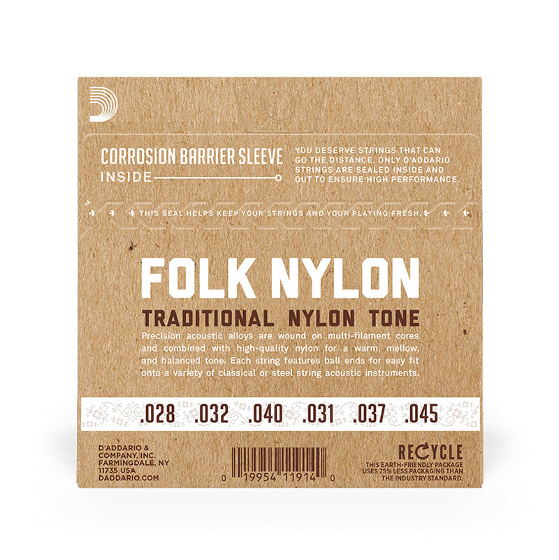 D'Addario EJ32C Folk Nylon Guitar Strings Ball End Silver Wound/Clear Nylon Trebles - Bananas at Large®