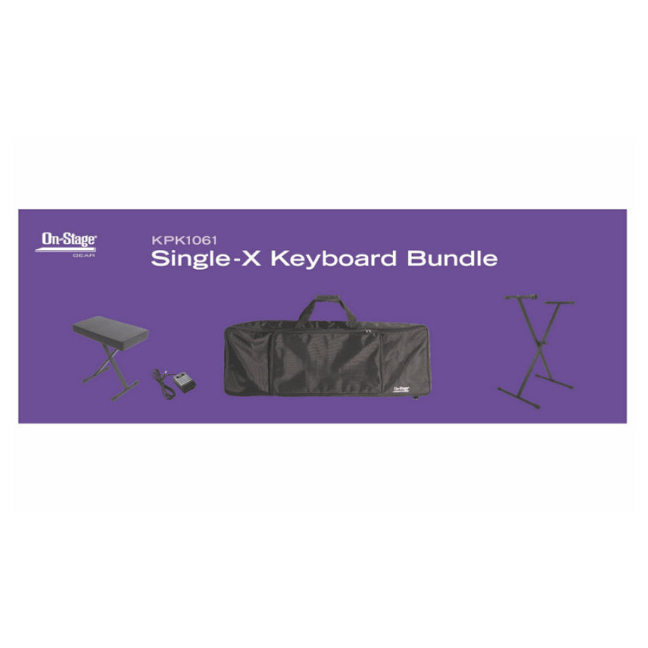 On-Stage KPK1061 Bundle with Single-X Keyboard Stand, Deluxe Bench, 61-Key Bag, and Sustain Switch Pedal