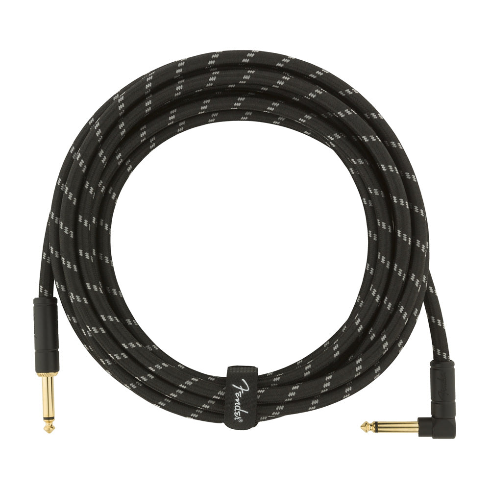 Fender Deluxe Series Straight to Angle Instrument Cable - Black Tweed - 15 ft. - Bananas at Large®