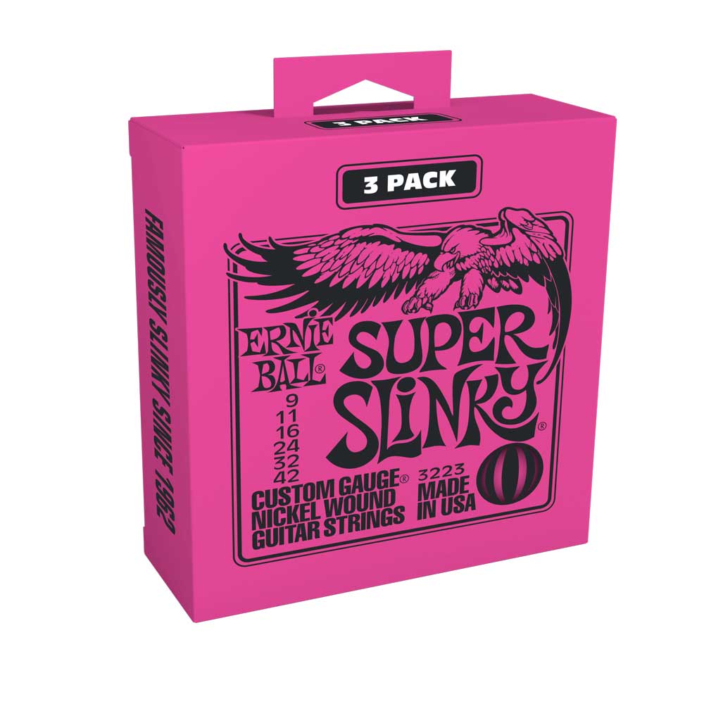 Ernie Ball 3223 Electric Guitar String Set (3 Pack) - Nickel Wound Super Slinky 9-42 - Bananas at Large®