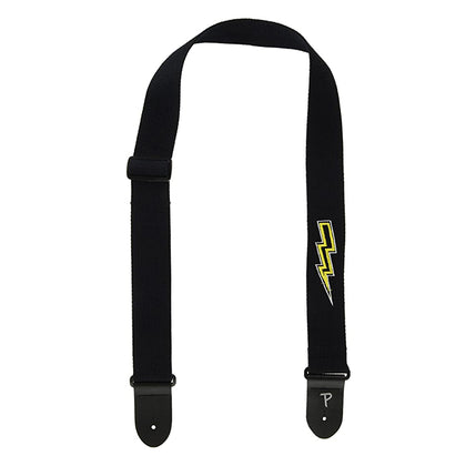 Perris 2 in. Cotton Guitar Strap with Embroidered Lightning Bolt Design - Black