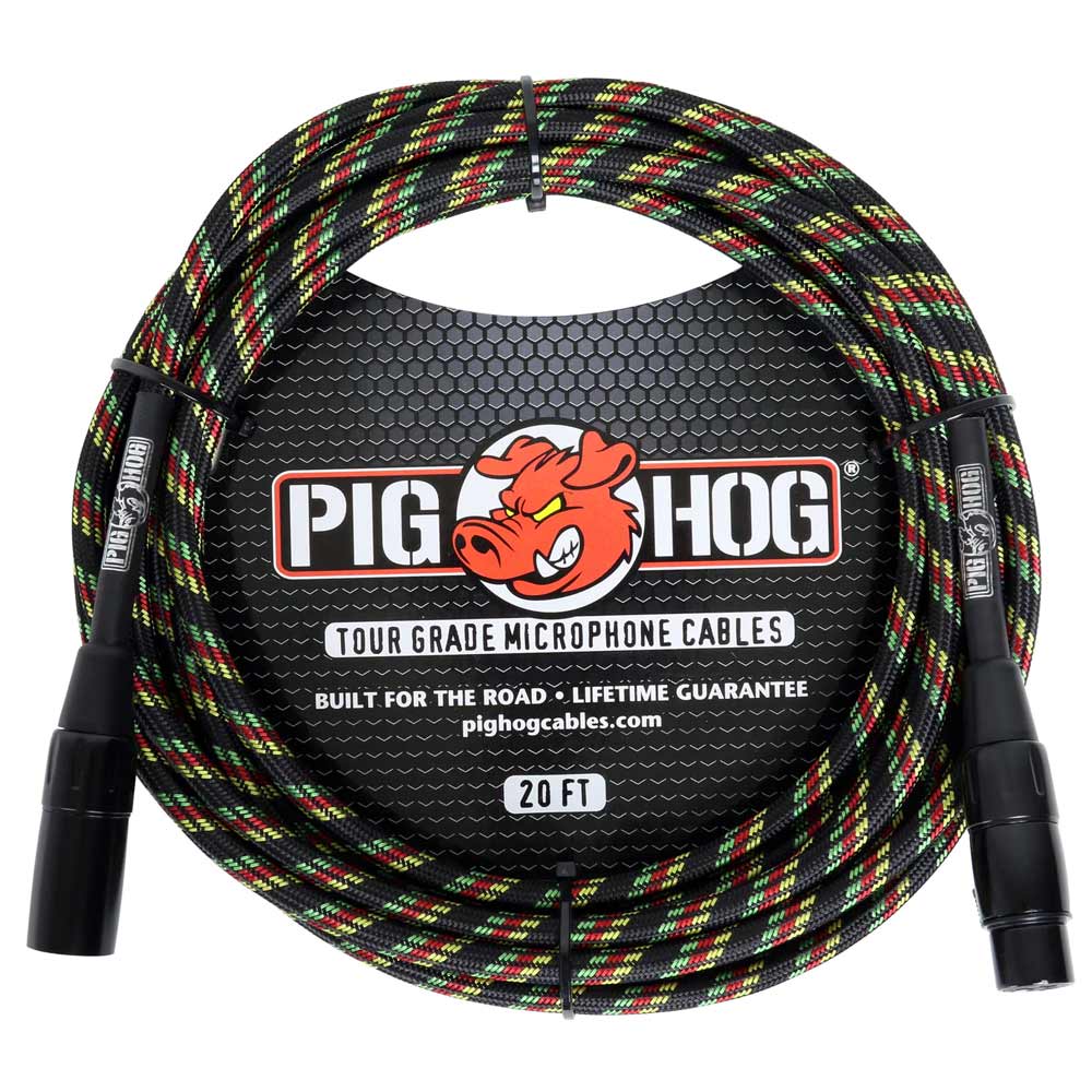 Pig Hog PHM20RAS Rasta Stripes Woven Microphone XLR Cable - 20 ft.