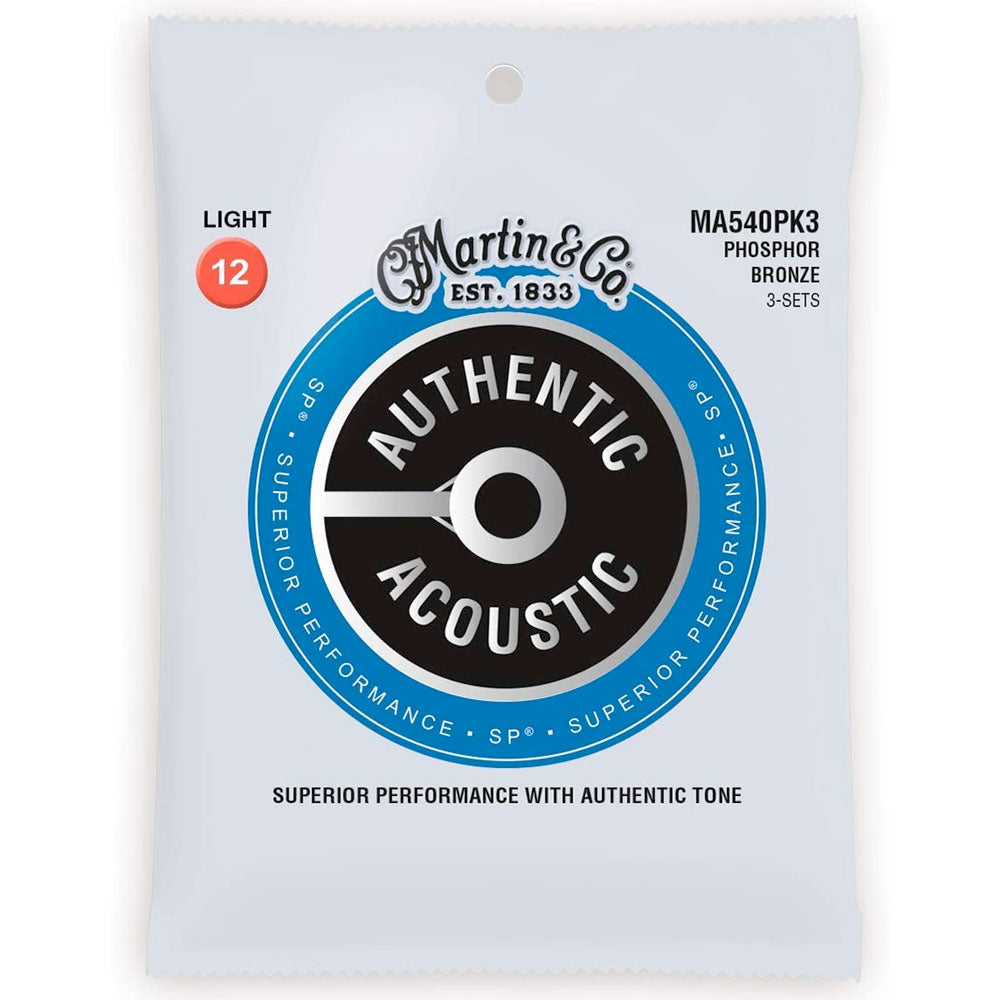 Martin Authentic Light Acoustic Guitar String Set (3 Pack) - Phosphor Bronze