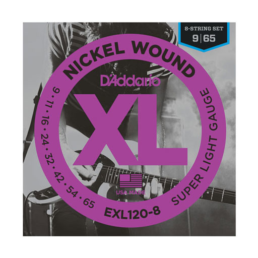 DAddario EXL120-8 Nickel Wound 8-String Electric Guitar Strings Super Light 9-65 - Bananas At Large®