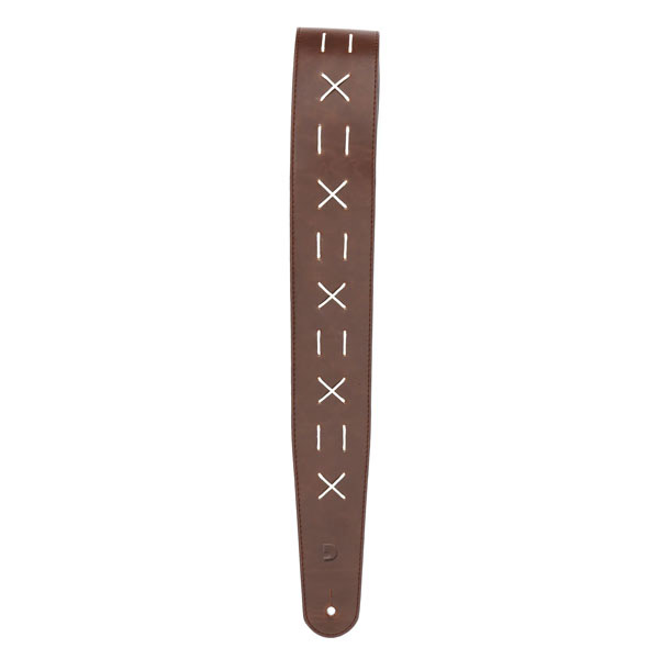 D’Addario L25W1501 Decorative Stitch Leather 2.5 in. Guitar Strap - Brown