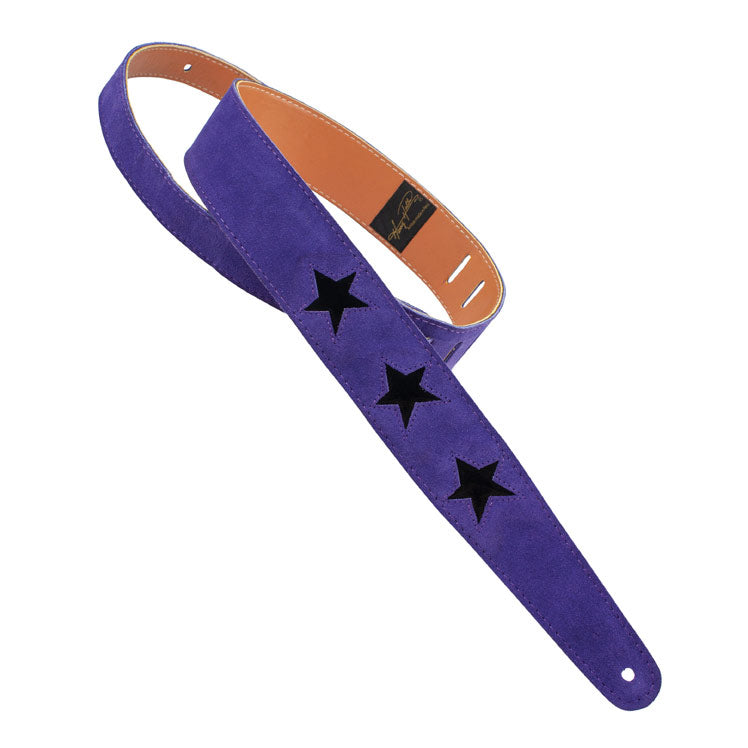 Henry Heller HPST-PB Star Series Leather 2 in. Guitar Strap - Purple Suede/Black - Bananas at Large®