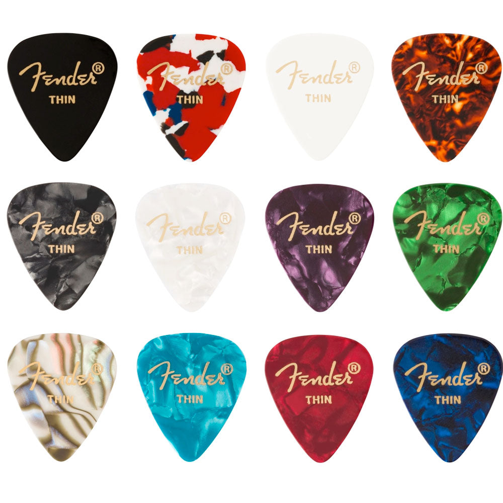 Fender Celluloid Guitar Picks (12 Pack) - 351 Shape (Thin) - Multi Colors - Bananas at Large®