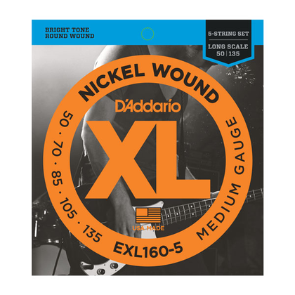 D'Addario EXL160-5 Nickel Wound 5 string Bass Medium Strings - Guages 50-135 Long Scale - Bananas at Large