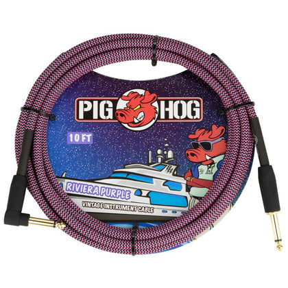 Pig Hog PCH10RPPR Vintage Woven Straight to Right Angle Instrument Cable - Riviera Purple - 10 ft.