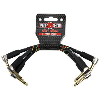 Pig Hog Lil Pigs Woven Patch Cables - 3 Pack - Rasta Stripe - 6 in.